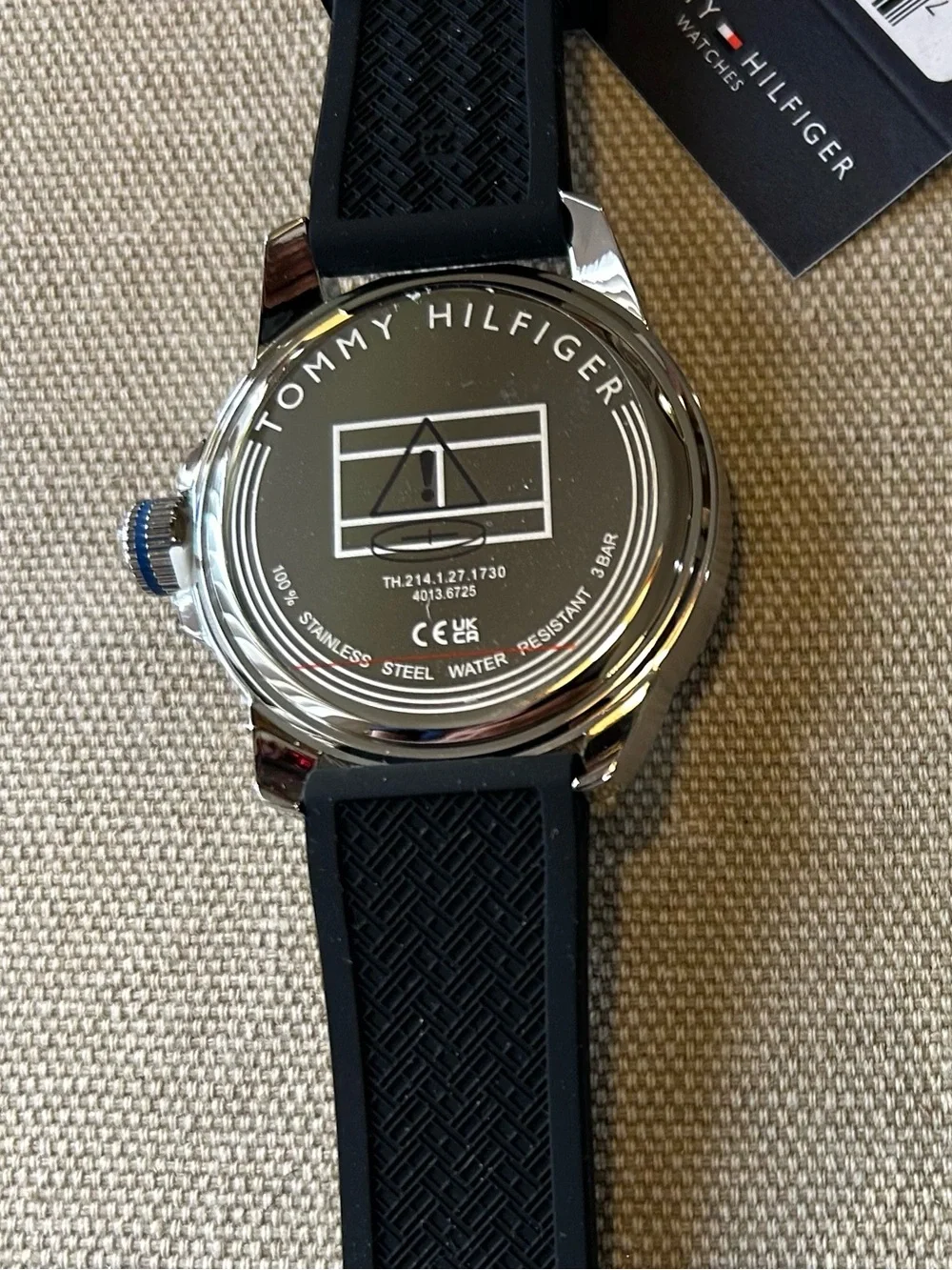 Tommy Hilfiger Watch With 48mm Black Face & Black Silicone Band